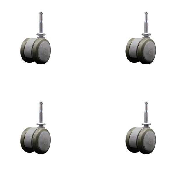 2'' Gray Floor Safe Twin Wheel Casters 5/16 Grip Neck Stem , 4PK